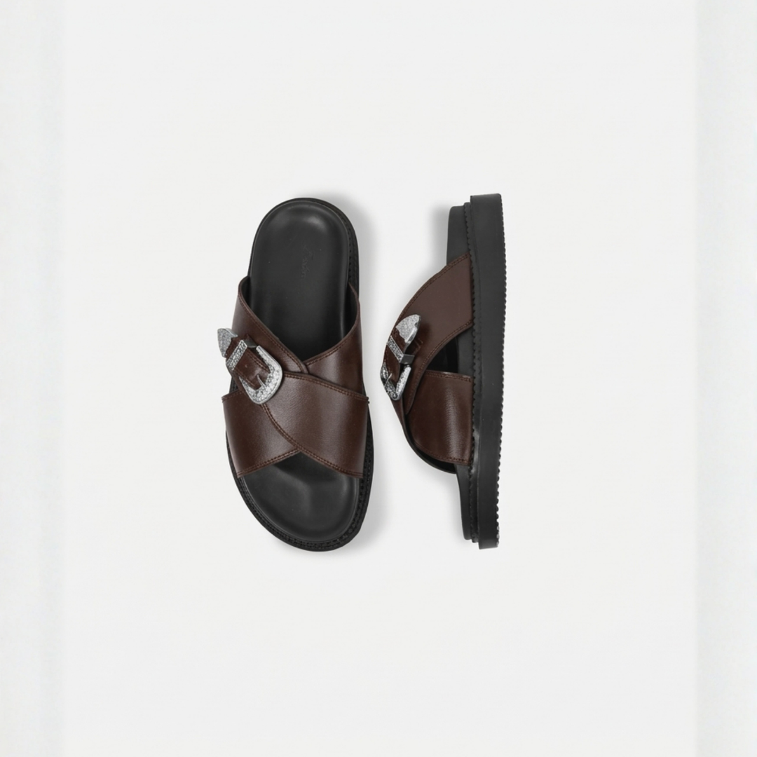 KATANA BUCKLE SLIDES BROWN
