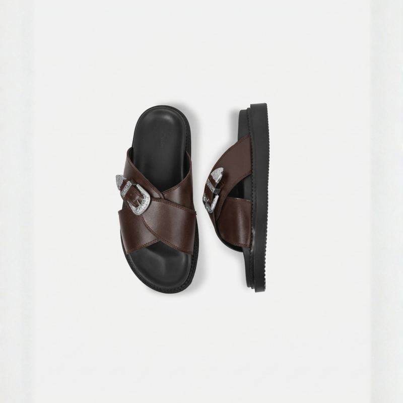 KATANA BUCKLE SLIDES BROWN