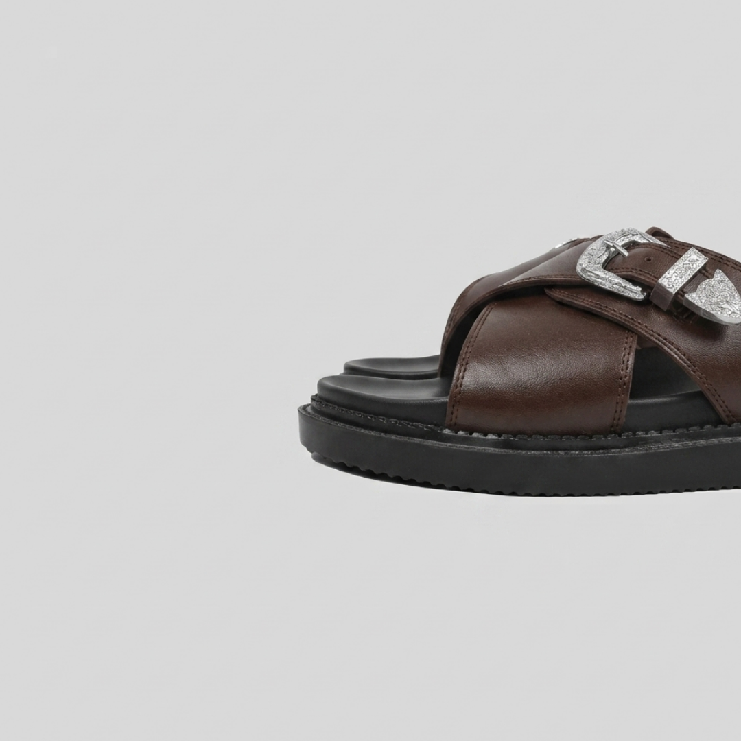 KATANA BUCKLE SLIDES BROWN