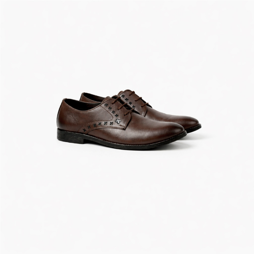 Pair of brown leather shoes on a white background