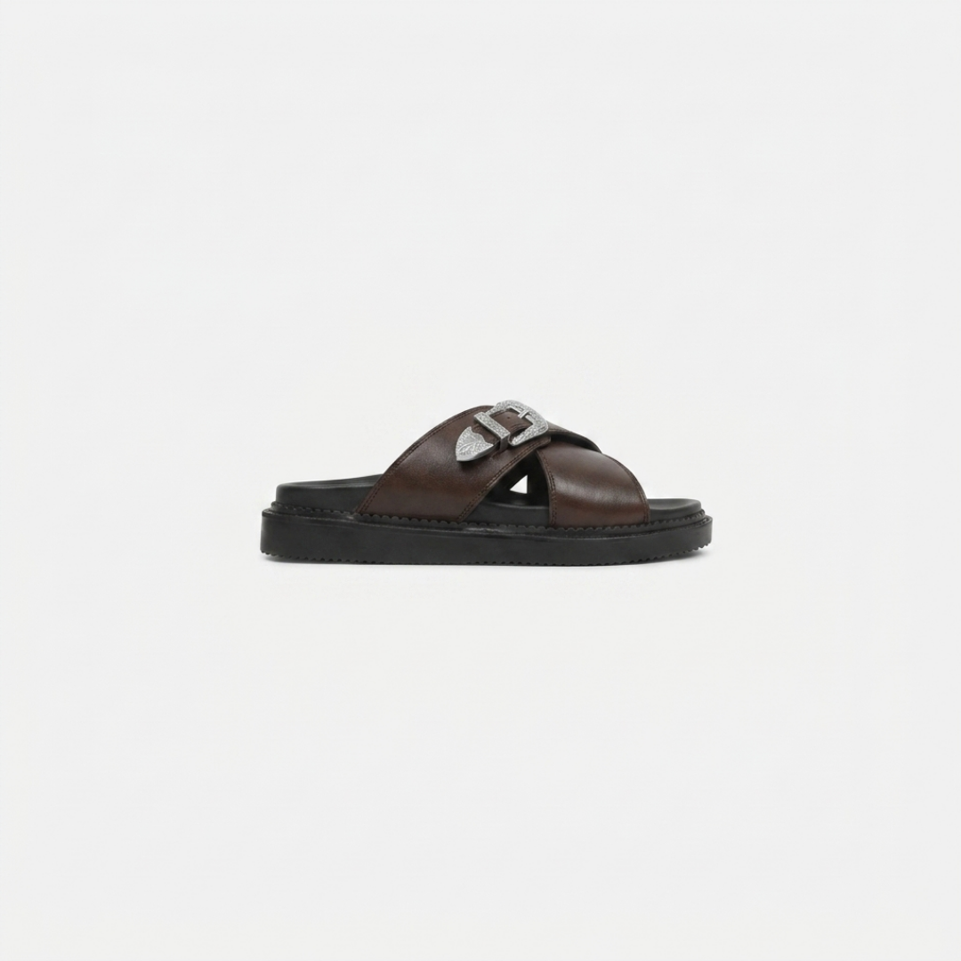 KATANA BUCKLE SLIDES BROWN