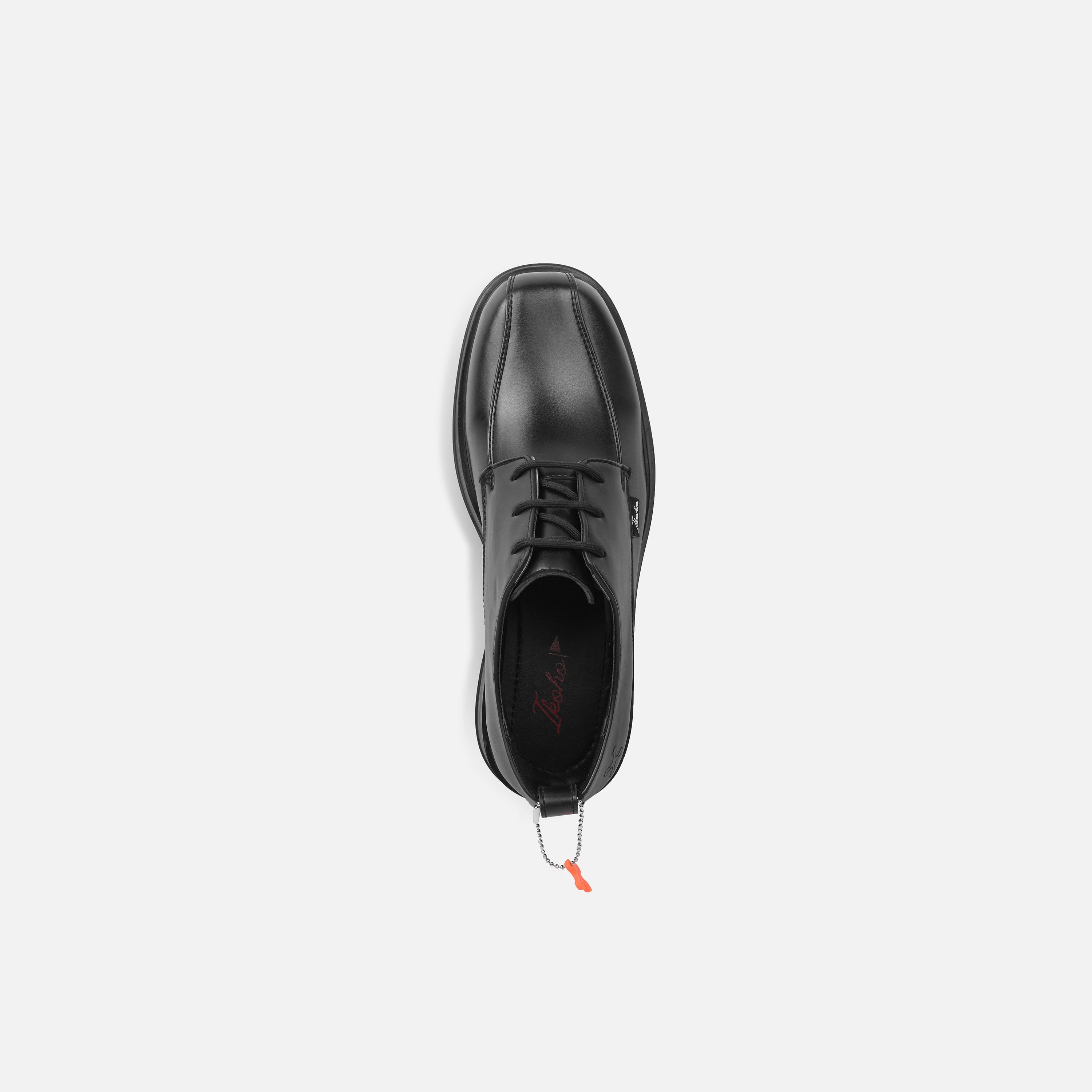 Black leather shoe on a white background